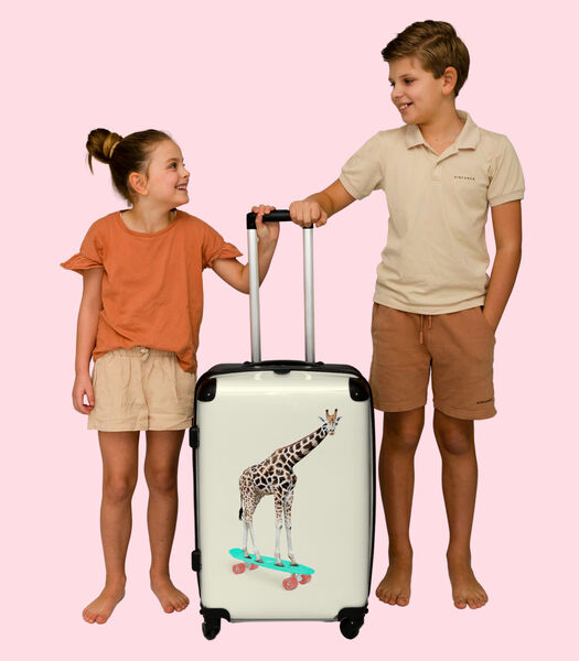 Handbagage Koffer met 4 wielen en TSA slot (Giraffe - Patroon - Skateboard - Roze - Dieren)