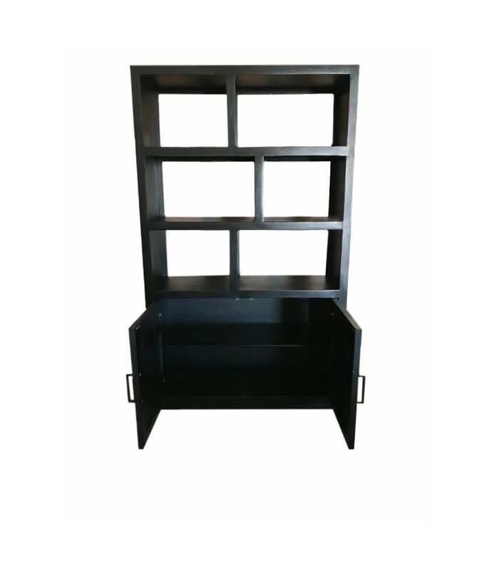 Black Omerta - Armoire bibliothèque - mangue - noir - 2 portes - 6 niches - châssis acier image number 3