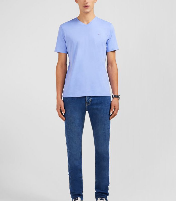 V-neck blauw licht pima katoen t-shirt image number 0