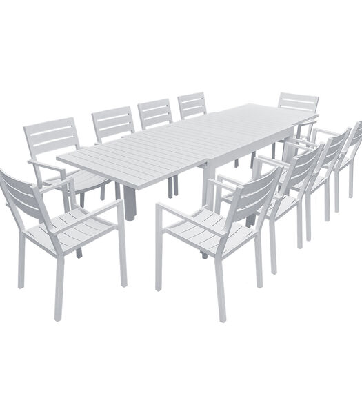 Tuinmeubelset VENEZIA uitschuifbaar 132/264 in wit aluminium - 10 zitplaatsen