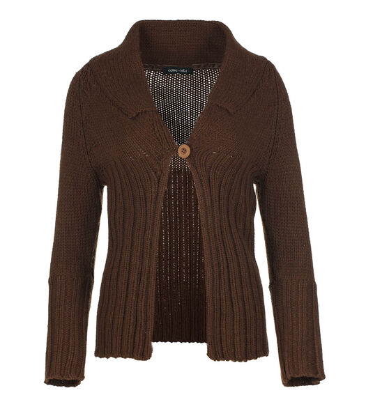 Cardigan en tricot ajusté brun avec fermeture à un bouton