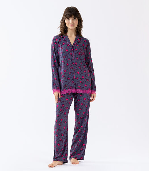 Pyjama en viscose imprimée et finitions dentelle  ALBA 606
