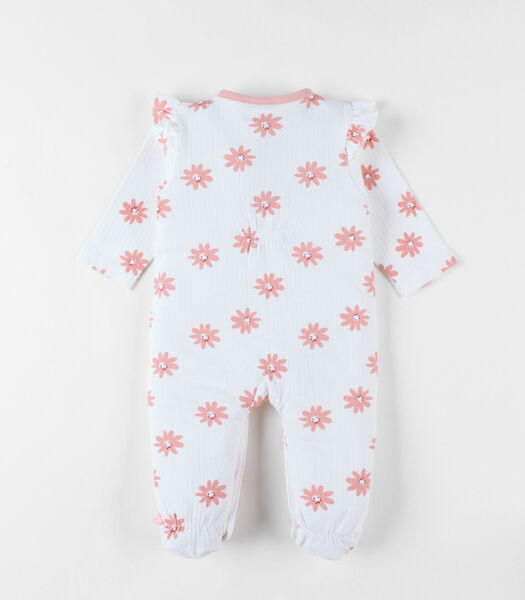 Jersey 1-delige pyjama met zonnebloemprint, ecru/blush