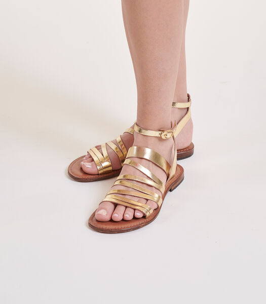 Sandales plates multibrides dorées
