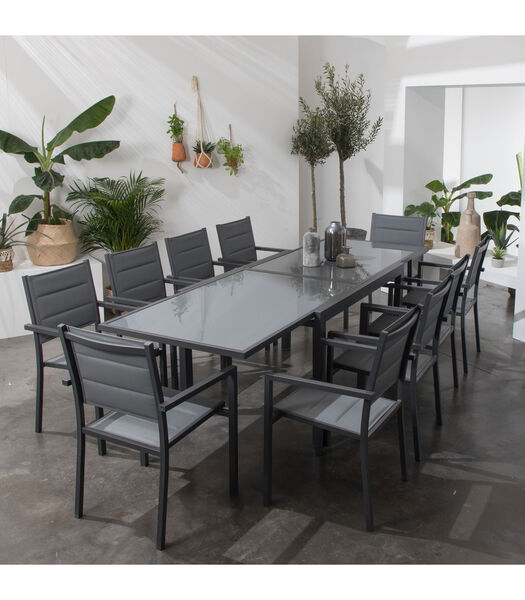 LAMPEDUSA grijs textilene verlengbare tuinset 10 zitplaatsen - aluminium antraciet