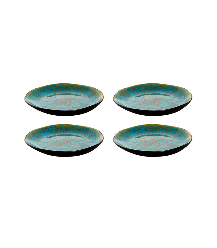 Bord Lotus 20.5 cm Turquoise Zwart Stoneware 4 stuks image number 0