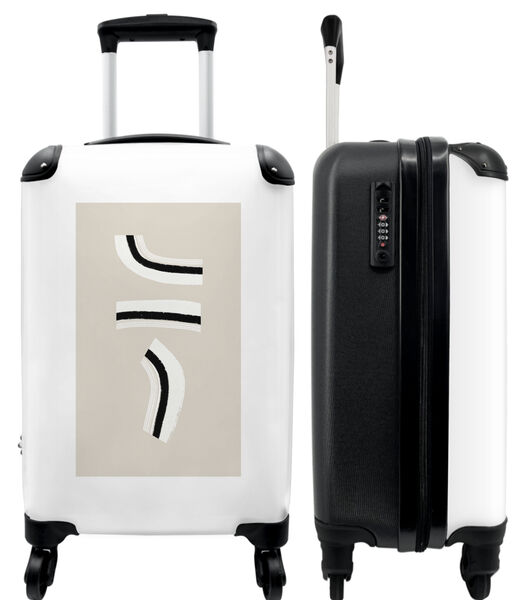 Valise spacieuse avec 4 roues et serrure TSA (Abstrait - Rayure - Noir - Beige)