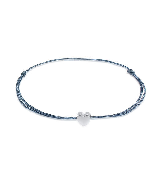 Armband Dames Hart Hanger Elastisch Basis Met Nylon Blauw In 925 Sterling Zilver