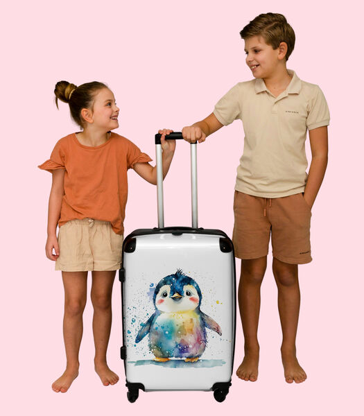 Bagage à main Valise avec 4 roues et serrure TSA (Pingouin - Arc-en-ciel - Aquarelle - Animaux)