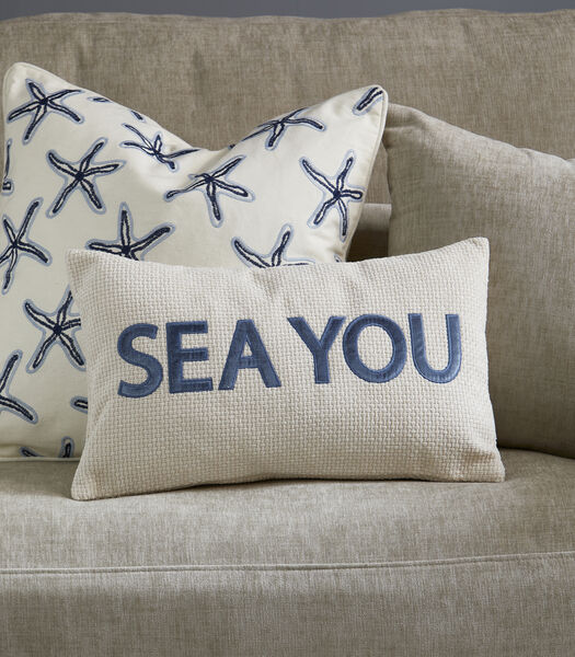 Kussenhoes wit en blauw 50x30 - Sea You sierkussen rechthoek