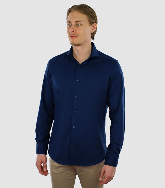 Strijkvrij Overhemd - Navy / Donkerblauw - Slim Fit - Bamboe  - Heren