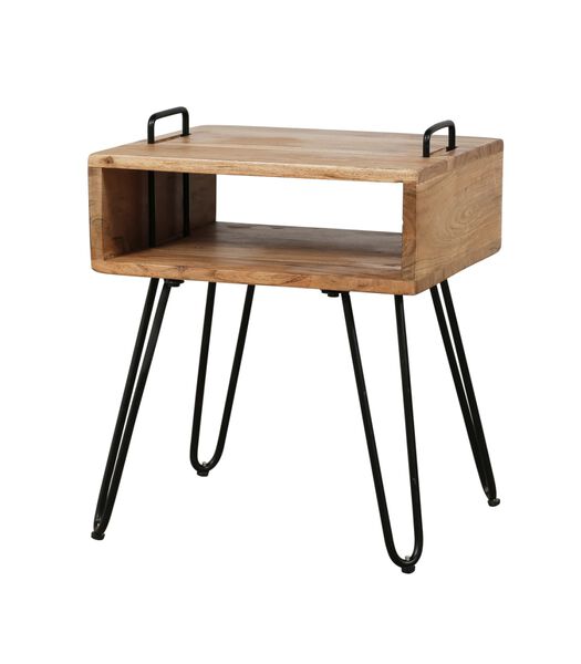Loop - Table de chevet - acacia massif - 1 niche - supports et base en métal