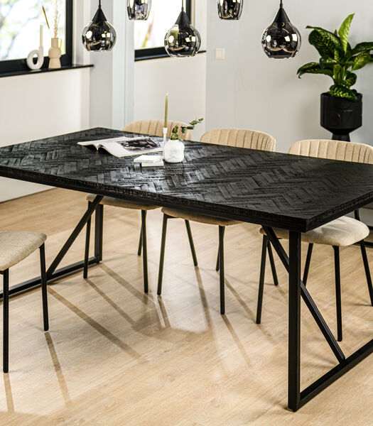 Herringbone - Table de salle à manger - noir - parquet à chevrons - structure métallique - rectangle - 160x90