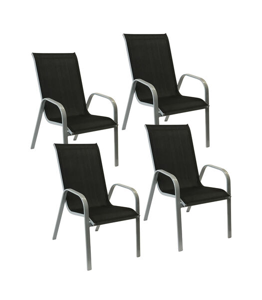 Set van 4 MARBELLA stoelen in zwart textilene - grijs aluminium