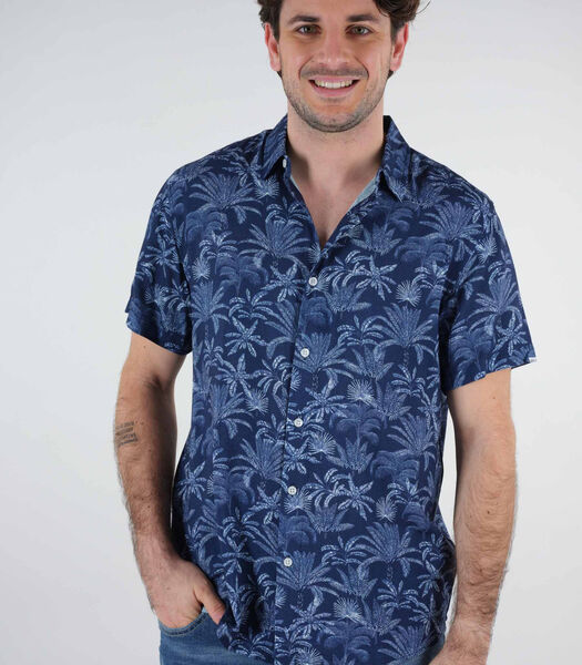 WILLSON - Soepelvallend overhemd met palmboommotieven