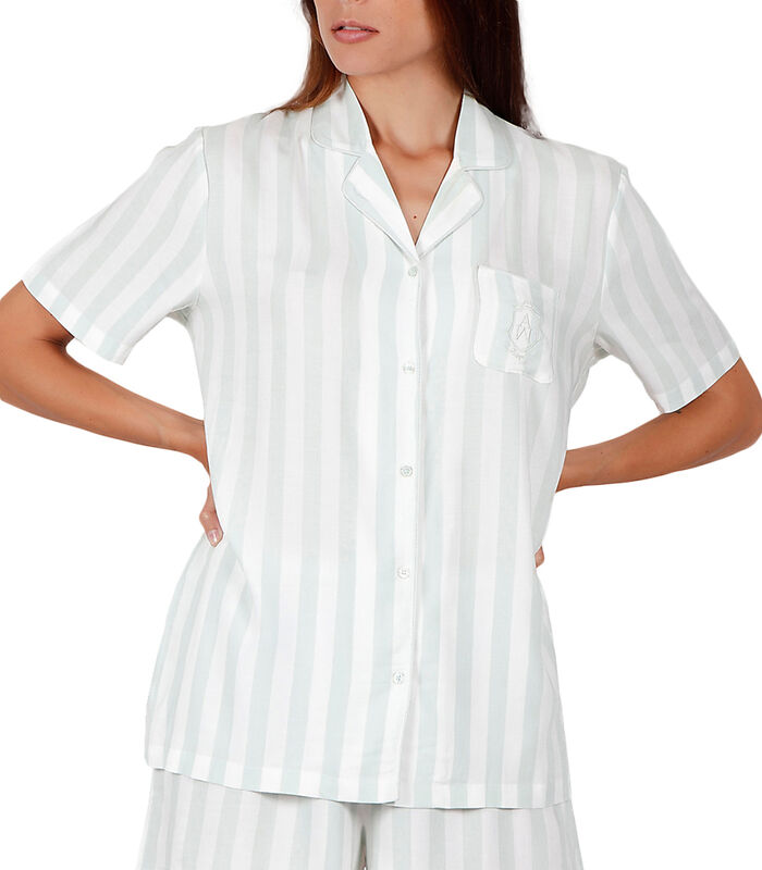 Pyjamashirt kort Klassiek Stripes groen image number 0