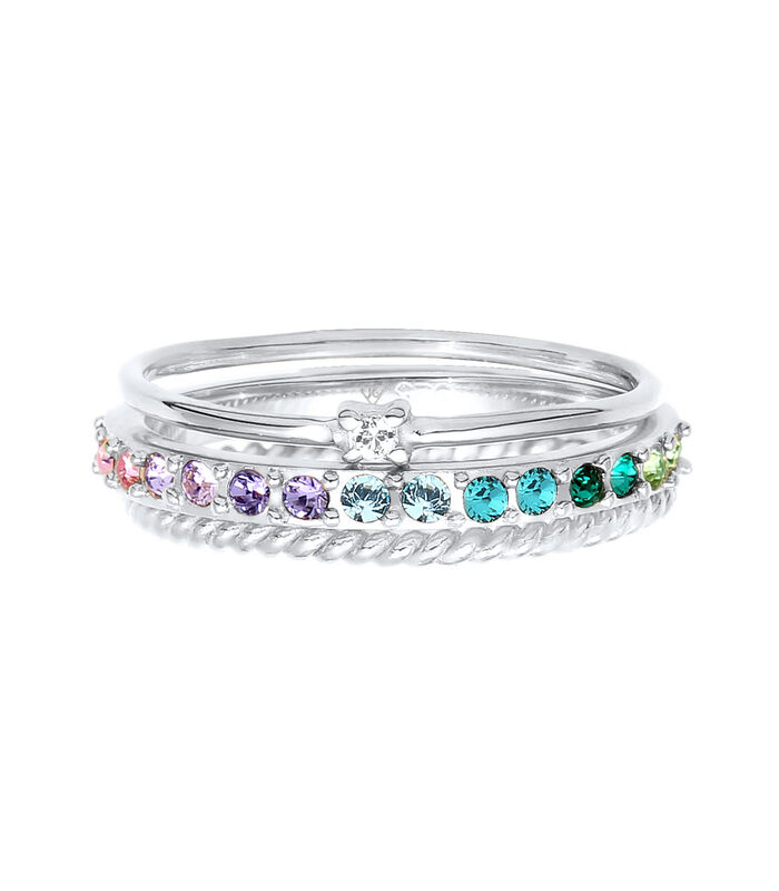Ring Dames Set Multi-Colour Fonkelend Met Kristallen Kleurrijk In 925 Sterling Zilver Verguld image number 1