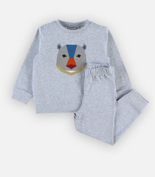 2-delige pyjama met beer, lichtgrijs