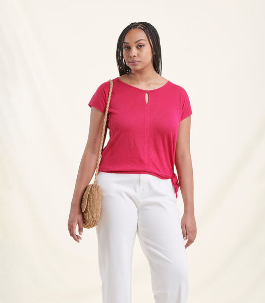 T-shirt rose fuchsia en coton modal manches courtes