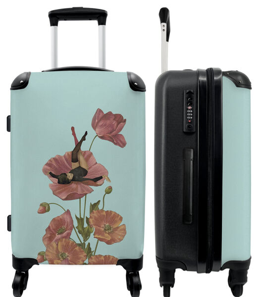 Bagage à main Valise avec 4 roues et serrure TSA (Abstrait - Fleur - Femme - Pastel)
