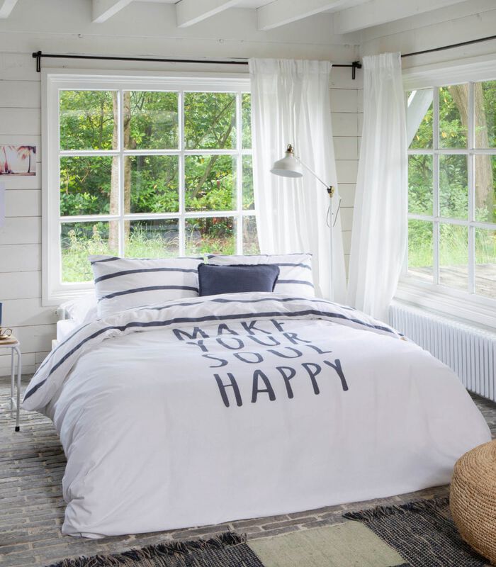 Housse de couette Happy Wake Up White/Blue Coton image number 3