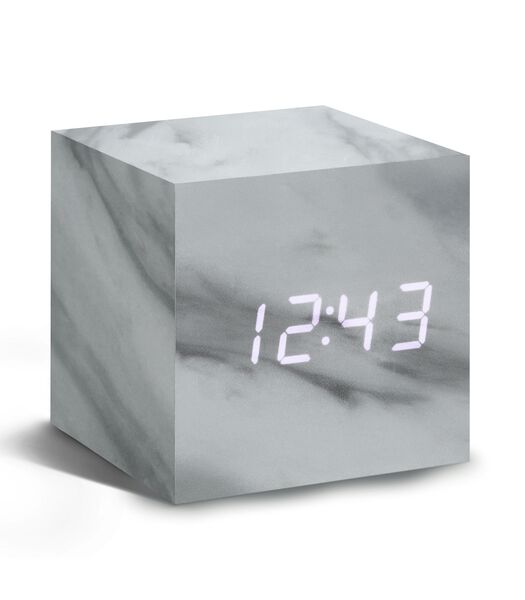 Cube click clock Wekker - Marmer/LED Wit