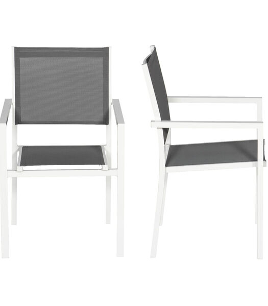 Set van 8 witte aluminium stoelen - grijs textilene