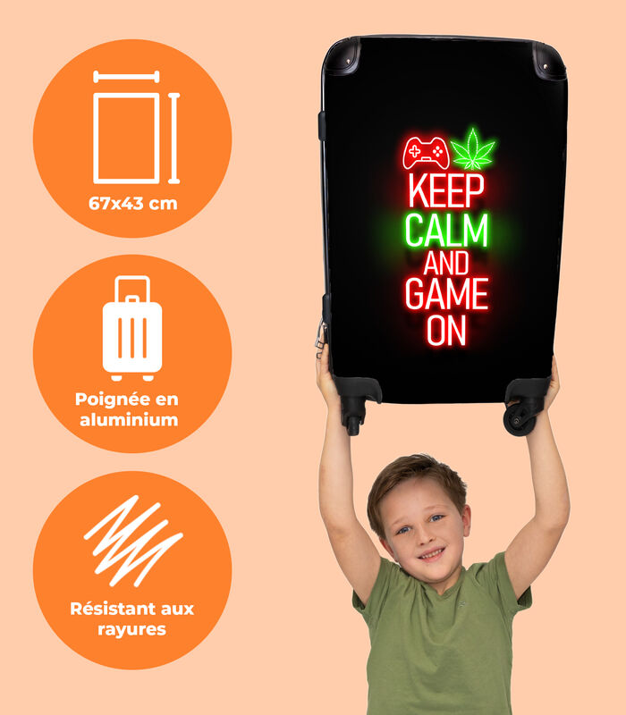 Handbagage Koffer met 4 wielen en TSA slot (Gaming - Neon - Keep calm and game on - Rood - Tekst) image number 2