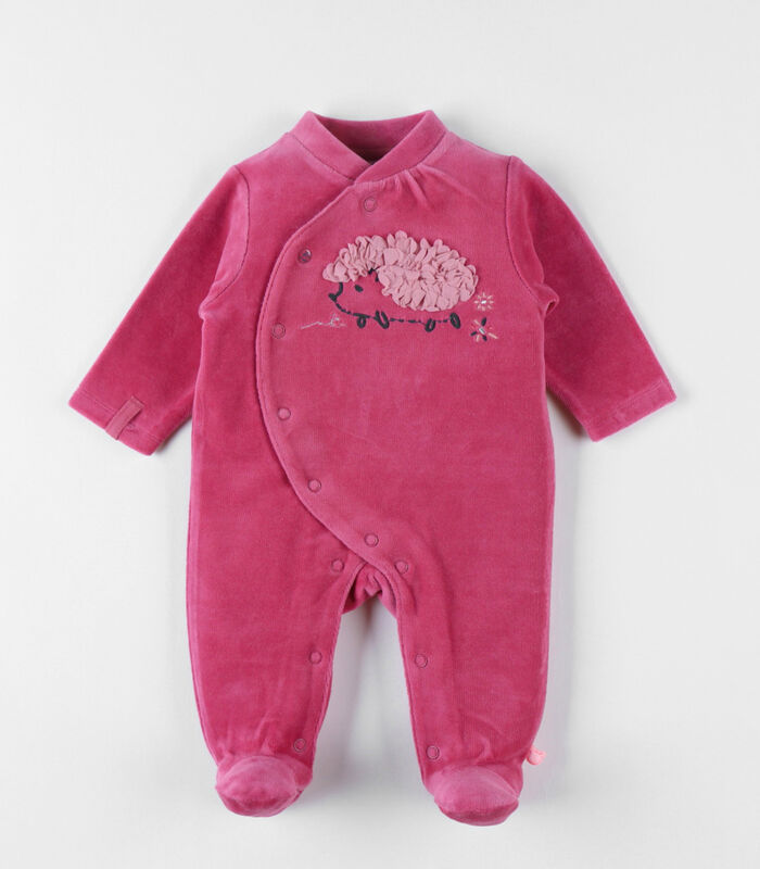 1-delige pyjama met egeltje uit fluweel, fuchsia image number 1