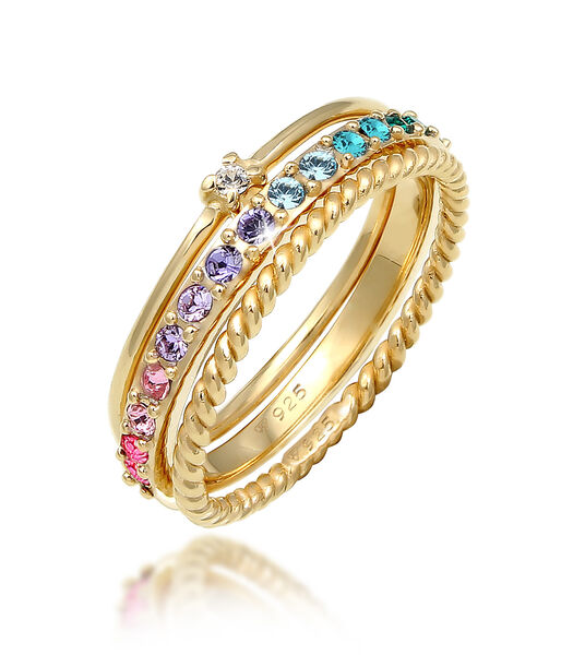 Bague Femmes Set Multi-Color Étincelant Avec Cristaux Multicolore En Argent Sterling 925 Plaqué Or