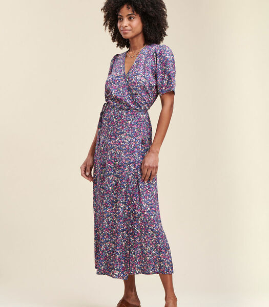 Lange portemonnee -jurk in eco -verantwoordelijke ecovero ™ viscose met bloemenprint