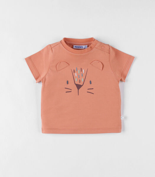 T-shirt met korte mouwen en leeuwprint, terracotta