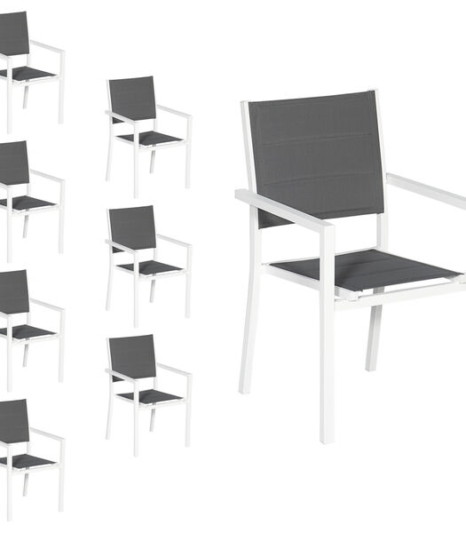 Lot de 8 chaises rembourrées en aluminium blanc - textilène gris
