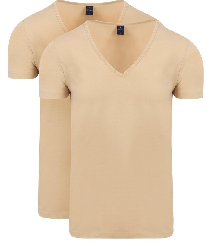 Vitaru T-Shirt Diepe V-Hals Beige 2-Pack image number 0
