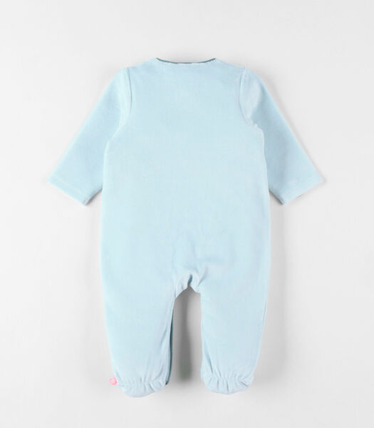 1-delige pyjama met leeuwprint uit fluwel, lichtblauwe