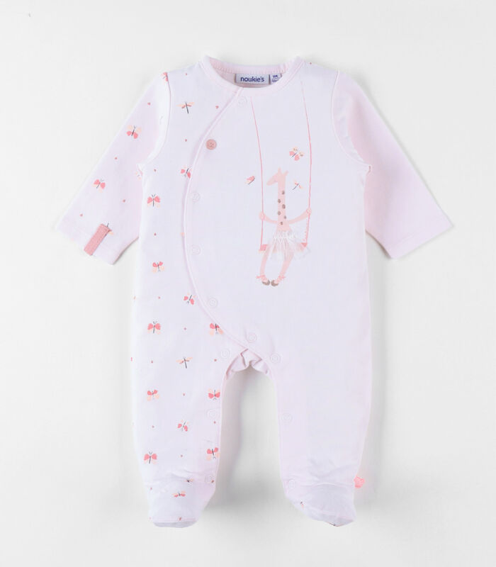 Jersey 1-delige pyjama met met vlinder- en giraffenprint, lichtroze image number 0