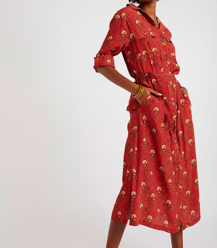TROPHEO AMADEA lange rode jurk met bloemenprint image number 3