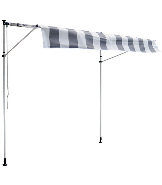 CHENE balkonluifel 2 × 1.2m - Wit/grijs gestreept doek en wit frame