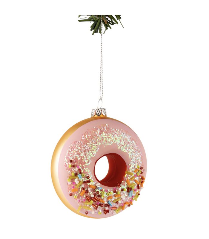 Kerstbal Donut Roze 10 cm image number 0