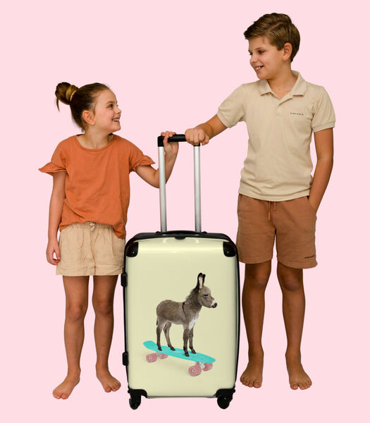 Handbagage Koffer met 4 wielen en TSA slot (Ezel - Skateboard - Bruin - Dieren - Geel)