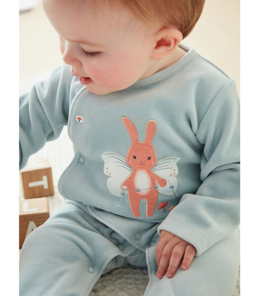 1-delige pyjama met konijntje uit fluweel, aqua