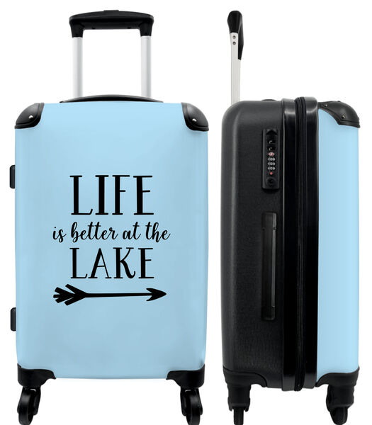 Bagage à main Valise avec 4 roues et serrure TSA (Texte - Vacances - La vie est plus belle au lac - Bleu - Proverbes)