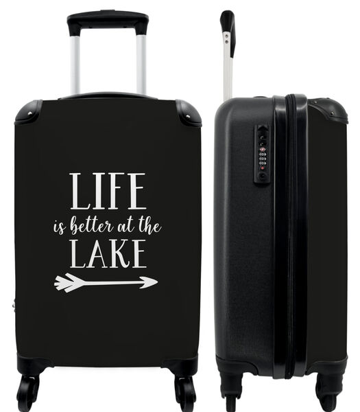 Valise spacieuse avec 4 roues et serrure TSA (Citations - La vie est plus belle au bord du lac - Vacances - Voyages - Noir et blanc)