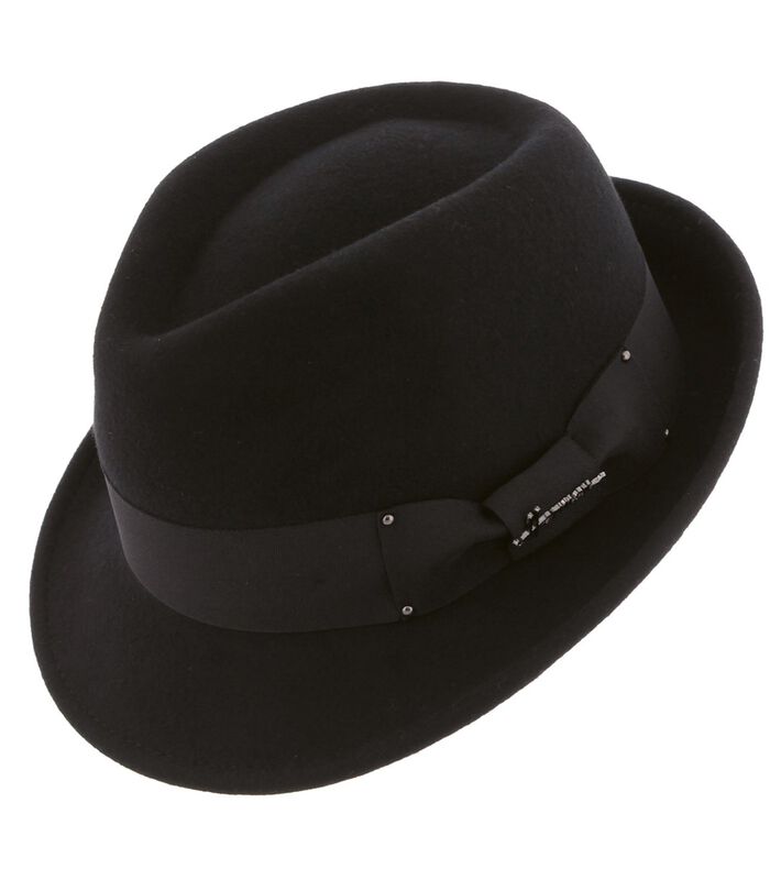 Zwarte hoed van wolvilt met zwart lint en strik DON HAWK image number 2
