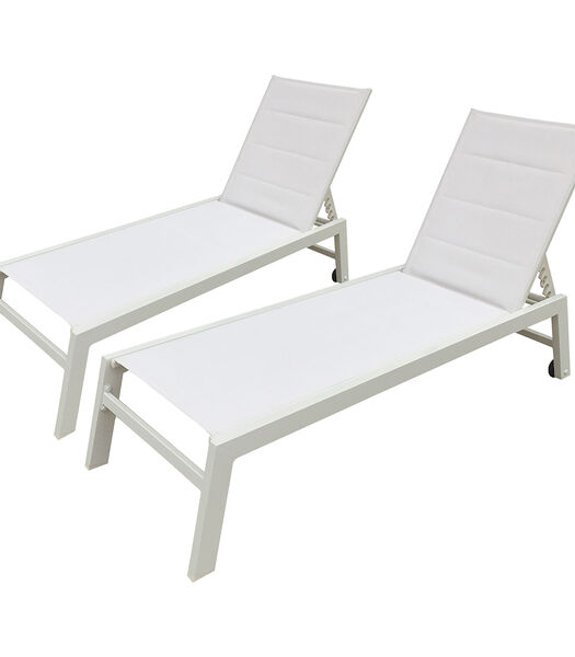 Lot de 2 bains de soleil BARBADOS en textilène blanc - aluminium blanc