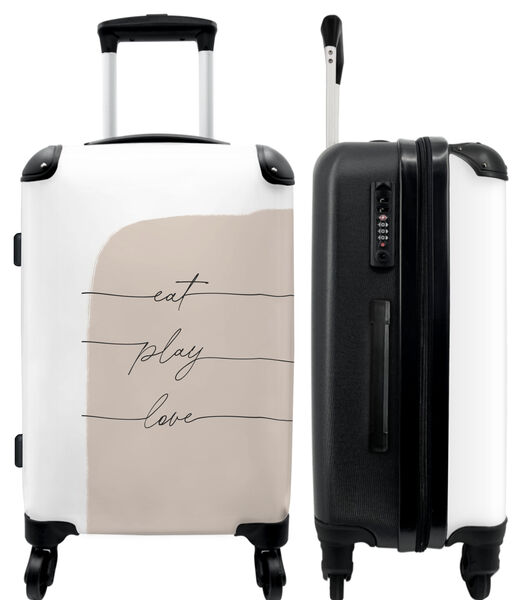 Handbagage Koffer met 4 wielen en TSA slot ('Eat play love' - Tekst - Beige - Abstract)