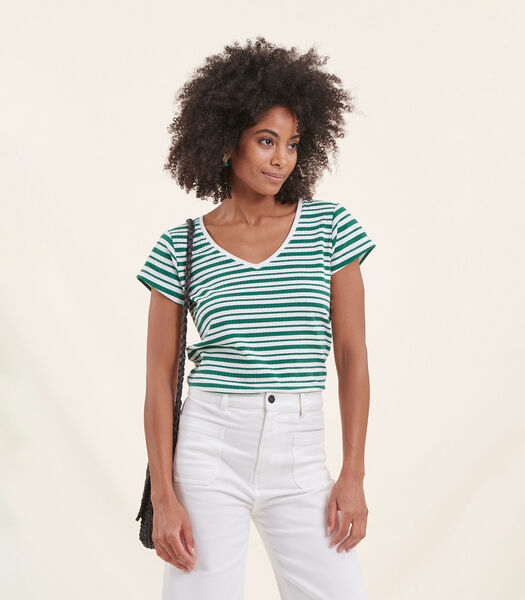T-shirt rayé vert et blanc manches courtes
