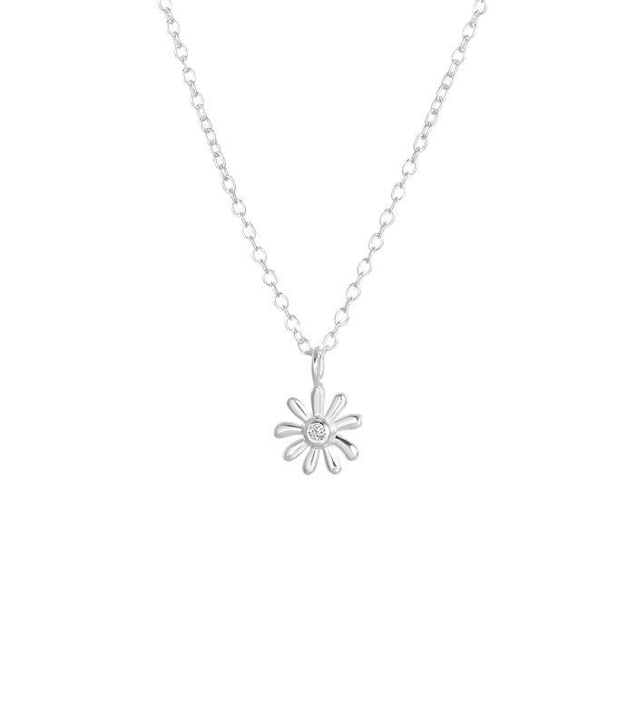 Zilveren ketting met hanger bloem zirkonia image number 0