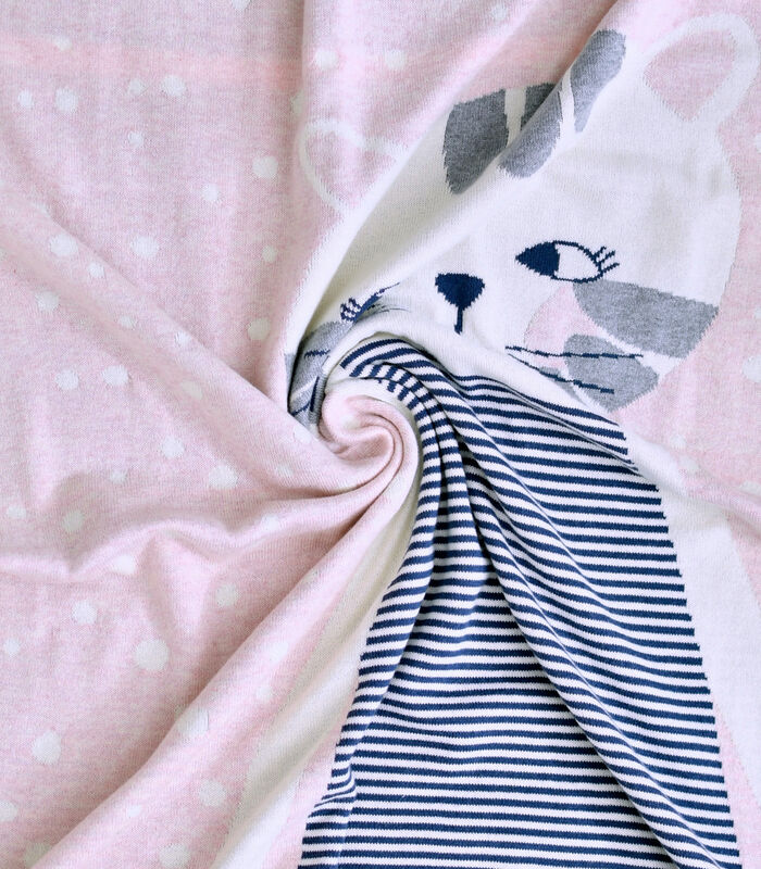 Plaid deken van biologisch katoen CHATON roze image number 0