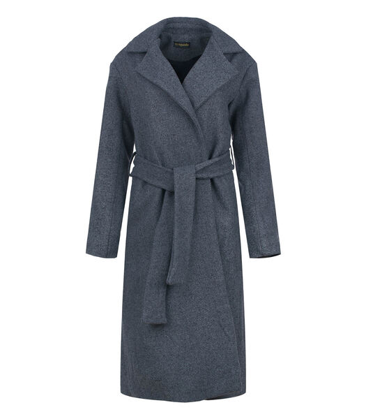 Manteau en mélange de laine et coton anthracite avec col châle et ceinture élégante